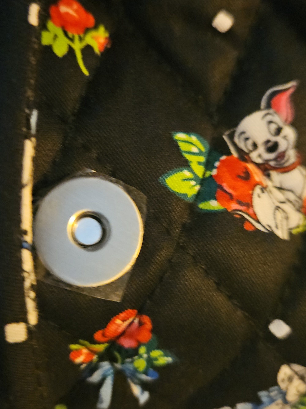 Disney Vera Bradley Quilted Black Floral Backpack Tote with 101 Dalmation  Print - Picture 5 of 14